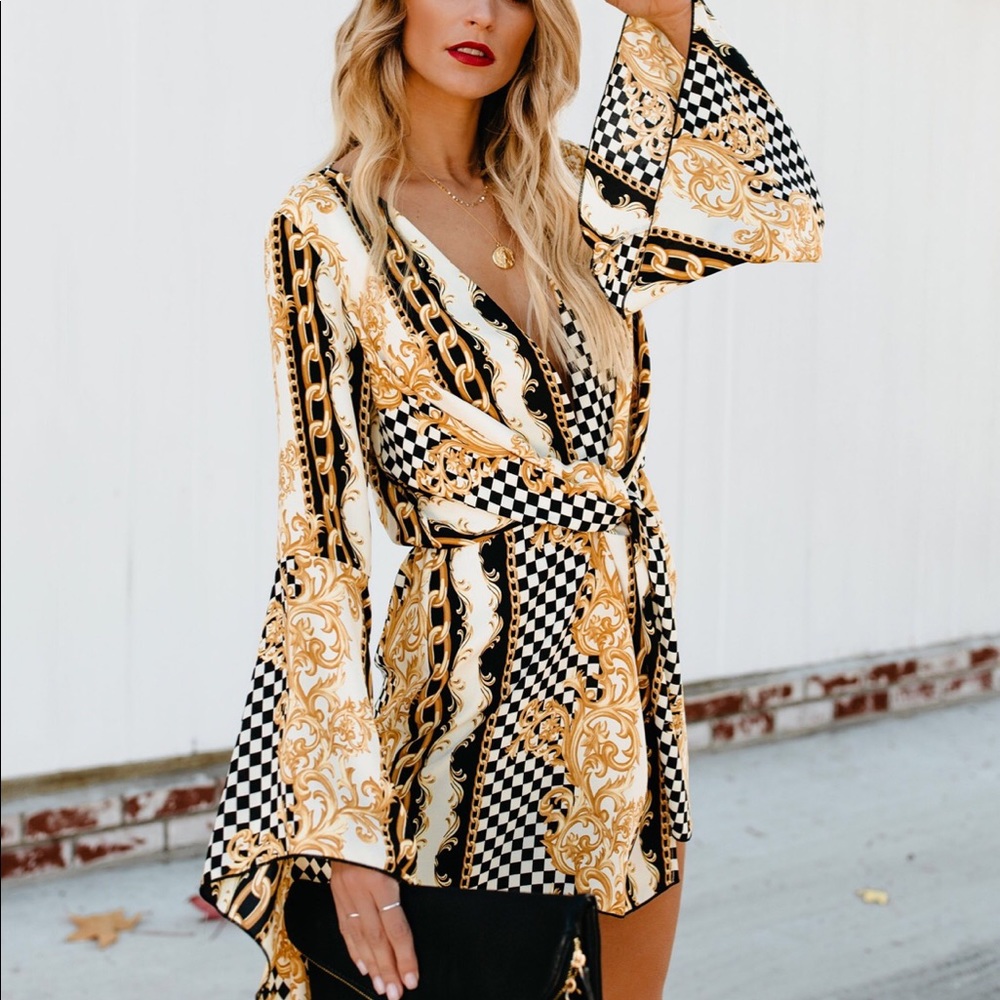 Long sleeve, Deep-V dress